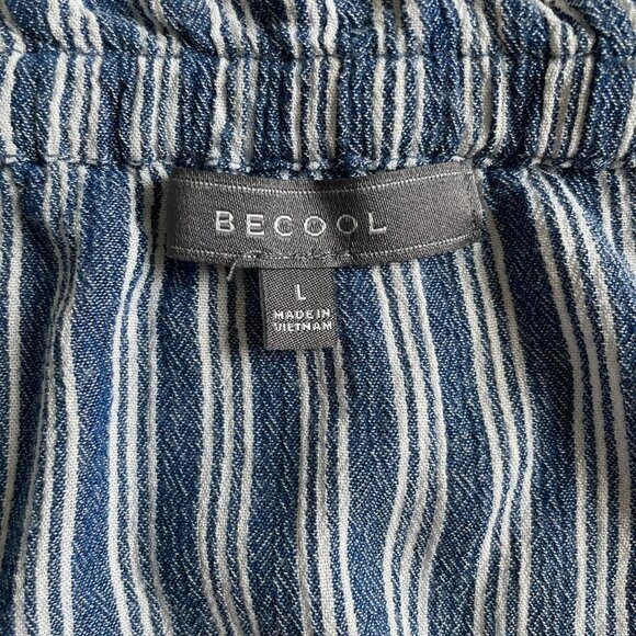 BeCool Blue & White Striped Off-Shoulder Tie-Front Top – Size Large - Picture 6 of 7